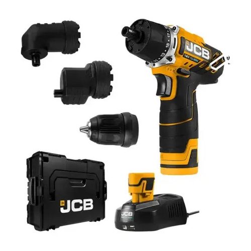JCB 12DD-2-E-BOXX fúró-csavarozó 30Nm 2x2Ah 12V +3db különböző tokmány, L-Boxx